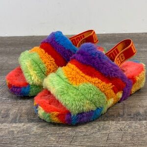 🌈 UGG Fluff Yeah Rainbow Shearling Slingback Slippers – Size 7